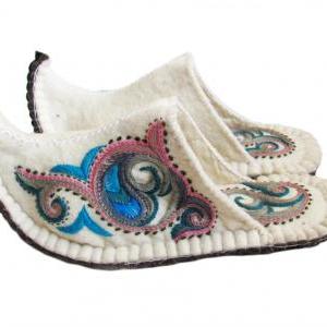 Handmade Felted Slippers Aladdin With Sole. Wool..
