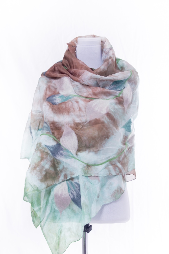 Large Nuno-felted Silk Premium Scarf, Handmade Silk Wool Nunofelted Scarf, Felted Shawl, Felted Eco Wool , Gift Idea, Gift For Her, Ooak